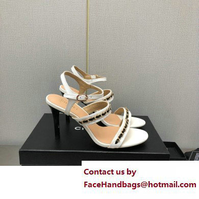 Chanel Heel Chain Lambskin Sandals G39549 White 2023