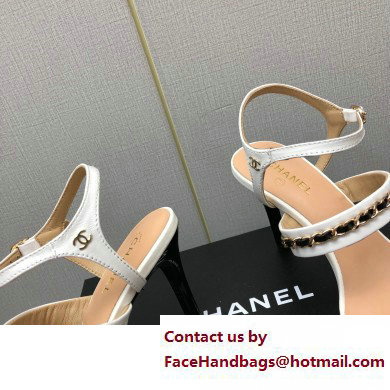 Chanel Heel Chain Lambskin Sandals G39549 White 2023