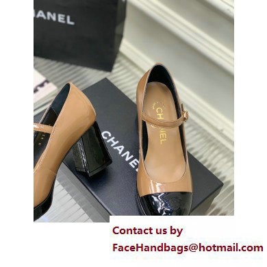 Chanel Heel Patent Leather Pumps Apricot 2023