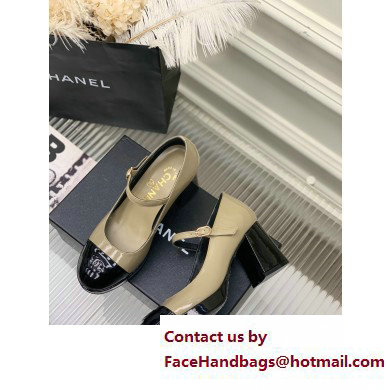 Chanel Heel Patent Leather Pumps Beige 2023