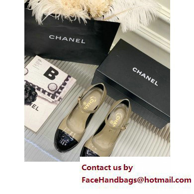 Chanel Heel Patent Leather Pumps Beige 2023