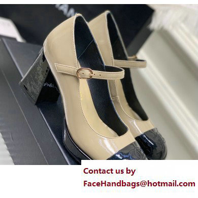 Chanel Heel Patent Leather Pumps Beige 2023