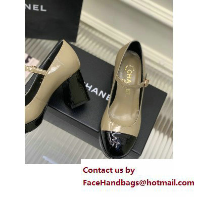 Chanel Heel Patent Leather Pumps Beige 2023