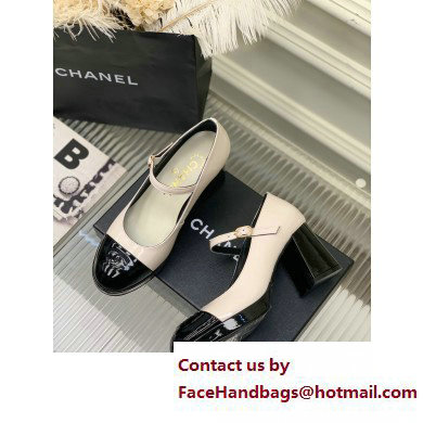 Chanel Heel Patent Leather Pumps White 2023