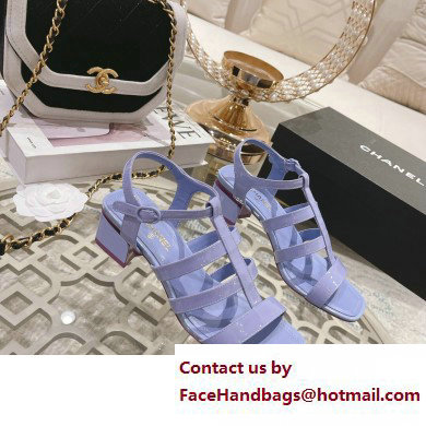 Chanel Heel Patent Leather Strap Sandals Lilac 2023