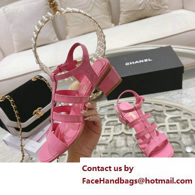 Chanel Heel Patent Leather Strap Sandals Pink 2023