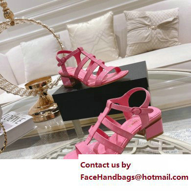 Chanel Heel Patent Leather Strap Sandals Pink 2023