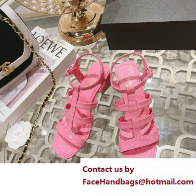 Chanel Heel Patent Leather Strap Sandals Pink 2023