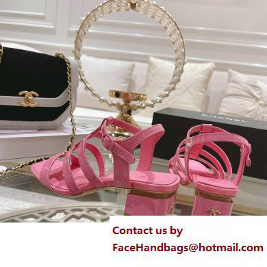 Chanel Heel Patent Leather Strap Sandals Pink 2023