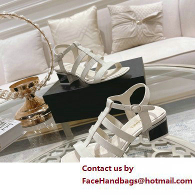 Chanel Heel Patent Leather Strap Sandals White 2023