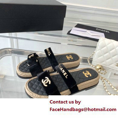 Chanel Logo Velvet Beach Mules Black 2023