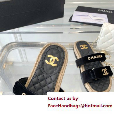 Chanel Logo Velvet Beach Mules Black 2023