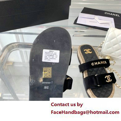 Chanel Logo Velvet Beach Mules Black 2023