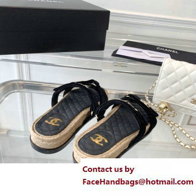 Chanel Logo Velvet Beach Mules Black 2023