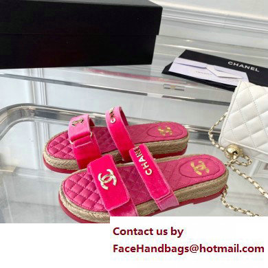 Chanel Logo Velvet Beach Mules Fuchsia 2023