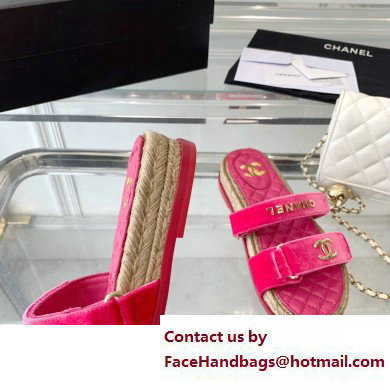 Chanel Logo Velvet Beach Mules Fuchsia 2023