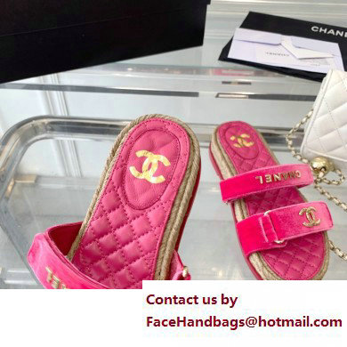 Chanel Logo Velvet Beach Mules Fuchsia 2023