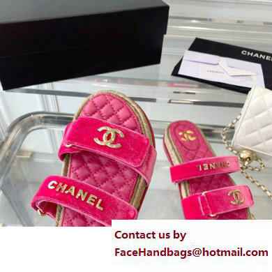 Chanel Logo Velvet Beach Mules Fuchsia 2023