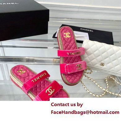 Chanel Logo Velvet Beach Mules Fuchsia 2023