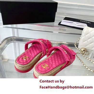 Chanel Logo Velvet Beach Mules Fuchsia 2023