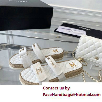 Chanel Logo Velvet Beach Mules White 2023