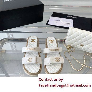 Chanel Logo Velvet Beach Mules White 2023