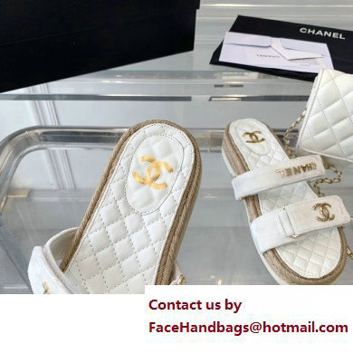 Chanel Logo Velvet Beach Mules White 2023