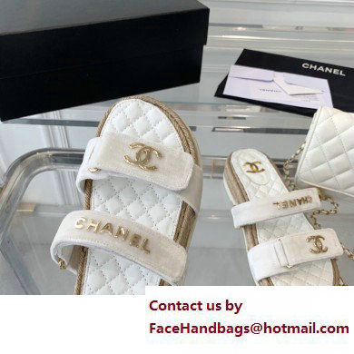 Chanel Logo Velvet Beach Mules White 2023