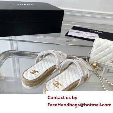 Chanel Logo Velvet Beach Mules White 2023