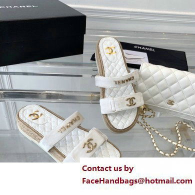 Chanel Logo Velvet Beach Mules White 2023