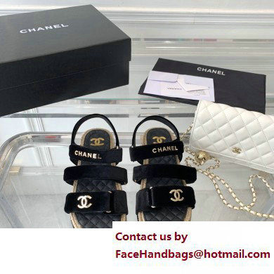 Chanel Logo Velvet Beach Sandals Black 2023