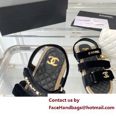 Chanel Logo Velvet Beach Sandals Black 2023