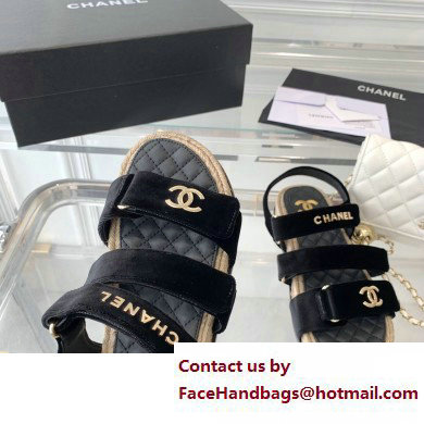 Chanel Logo Velvet Beach Sandals Black 2023