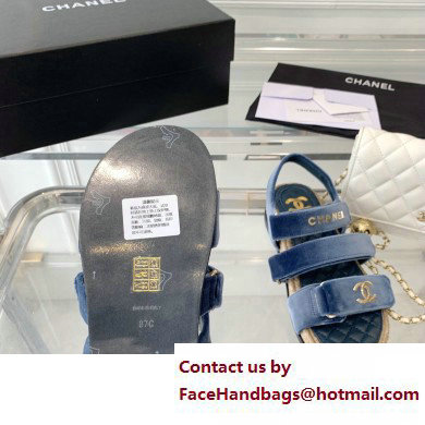 Chanel Logo Velvet Beach Sandals Blue 2023