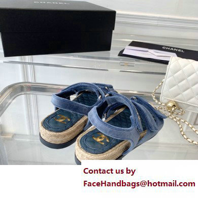 Chanel Logo Velvet Beach Sandals Blue 2023