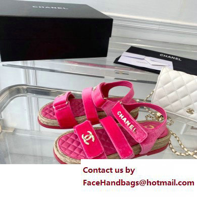 Chanel Logo Velvet Beach Sandals Fuchsia 2023