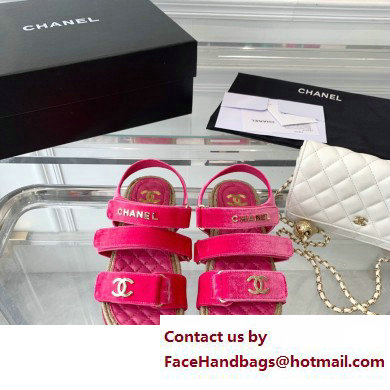 Chanel Logo Velvet Beach Sandals Fuchsia 2023