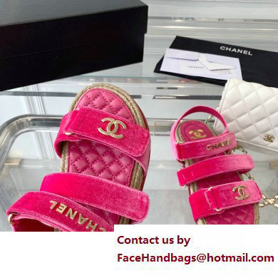 Chanel Logo Velvet Beach Sandals Fuchsia 2023