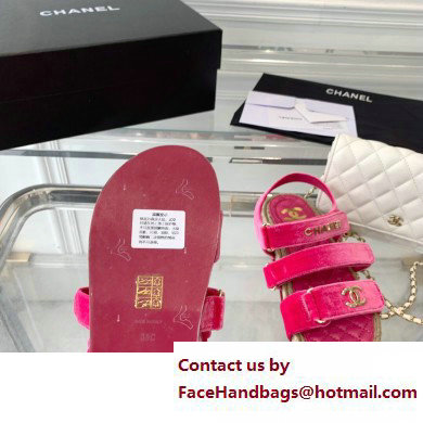 Chanel Logo Velvet Beach Sandals Fuchsia 2023