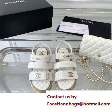 Chanel Logo Velvet Beach Sandals White 2023