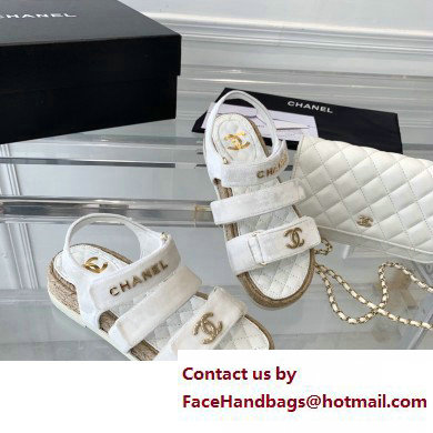 Chanel Logo Velvet Beach Sandals White 2023