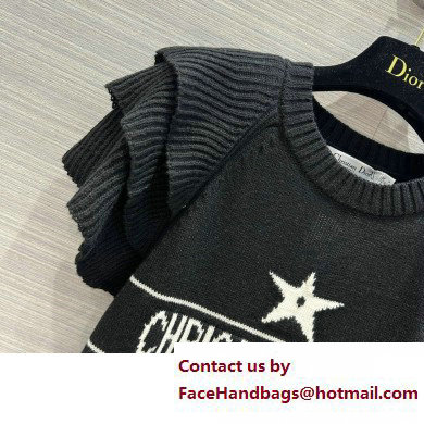 DIOR Black Cashmere Knit with Signature Sweater with Ruffles 2023