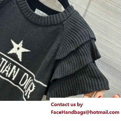 DIOR Black Cashmere Knit with Signature Sweater with Ruffles 2023