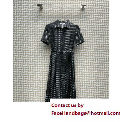 DIOR Black Silk and Cotton Jacquard with Ecru Dior Dots Motif Shirt Dress with Belt 2023