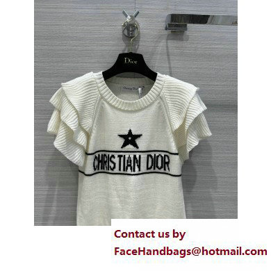 DIOR white Cashmere Knit with Signature Sweater with Ruffles 2023