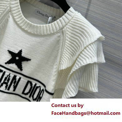 DIOR white Cashmere Knit with Signature Sweater with Ruffles 2023