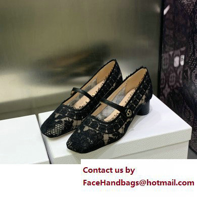 Dior Black Transparent Mesh and Lambskin with Dior Roses Embroidery D-Grace Ballet Pump 2023