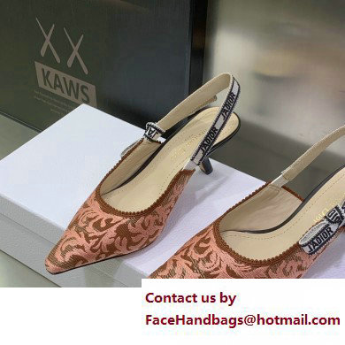 Dior Heel 6.5cm J'Adior Slingback Pumps in Antique Pink Brocart Embroidered Cotton with Gold-Tone Metallic Thread 2023