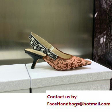 Dior Heel 6.5cm J'Adior Slingback Pumps in Antique Pink Brocart Embroidered Cotton with Gold-Tone Metallic Thread 2023