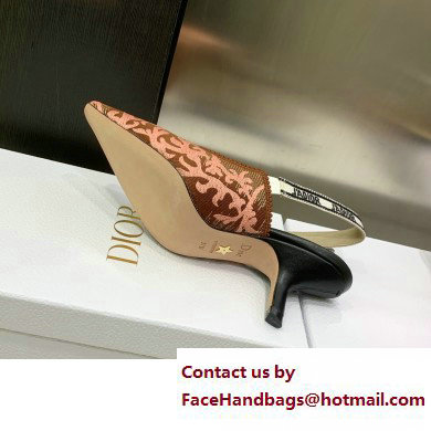 Dior Heel 6.5cm J'Adior Slingback Pumps in Antique Pink Brocart Embroidered Cotton with Gold-Tone Metallic Thread 2023